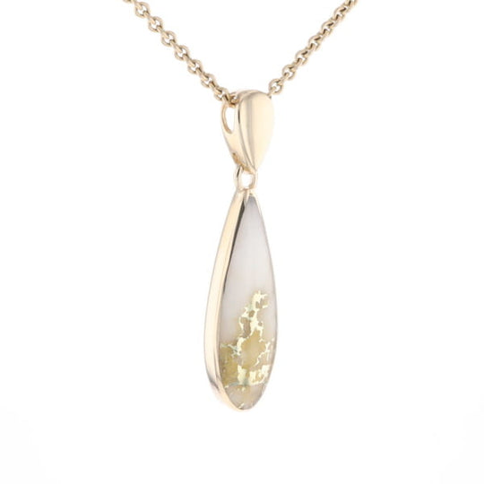 Gold Quartz Pendant Tear Drop Inlaid Design G2