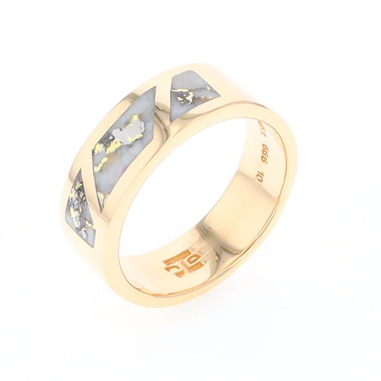 Gold Quartz Ring, 3 Section Inlaid Design
