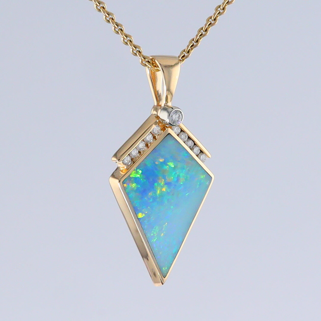 Opal Pendant Inlaid Kite Design with .19ctw Round Diamonds