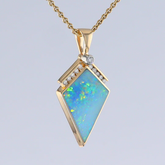 Opal Pendant Inlaid Kite Design with .19ctw Round Diamonds