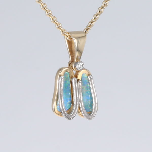 Opal Pendant Sandals Double Inlaid Design with .02ct Round Diamond