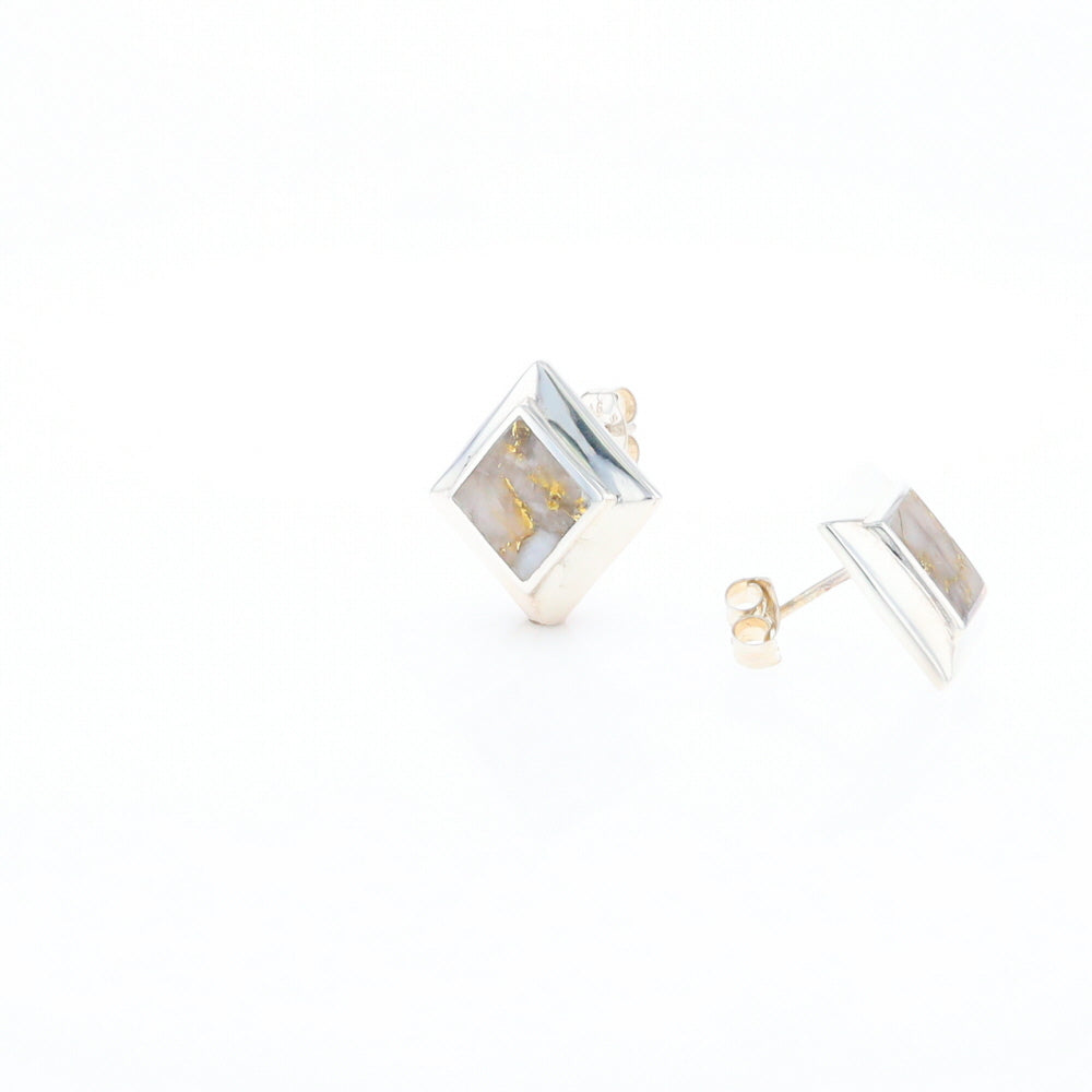 Sterling Silver Gold Quartz Inlaid Square Stud Earrings - G3