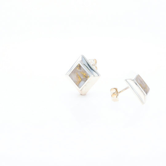 Sterling Silver Gold Quartz Inlaid Square Stud Earrings - G3