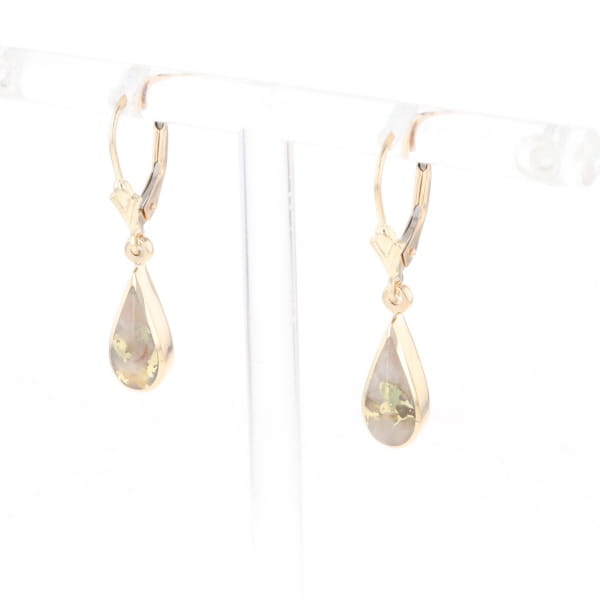 Gold Quartz Earrings Tear Drop Inlaid Lever Backs - G3