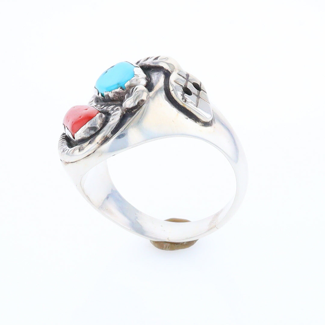 Coral and Turquoise Native Snake Ring