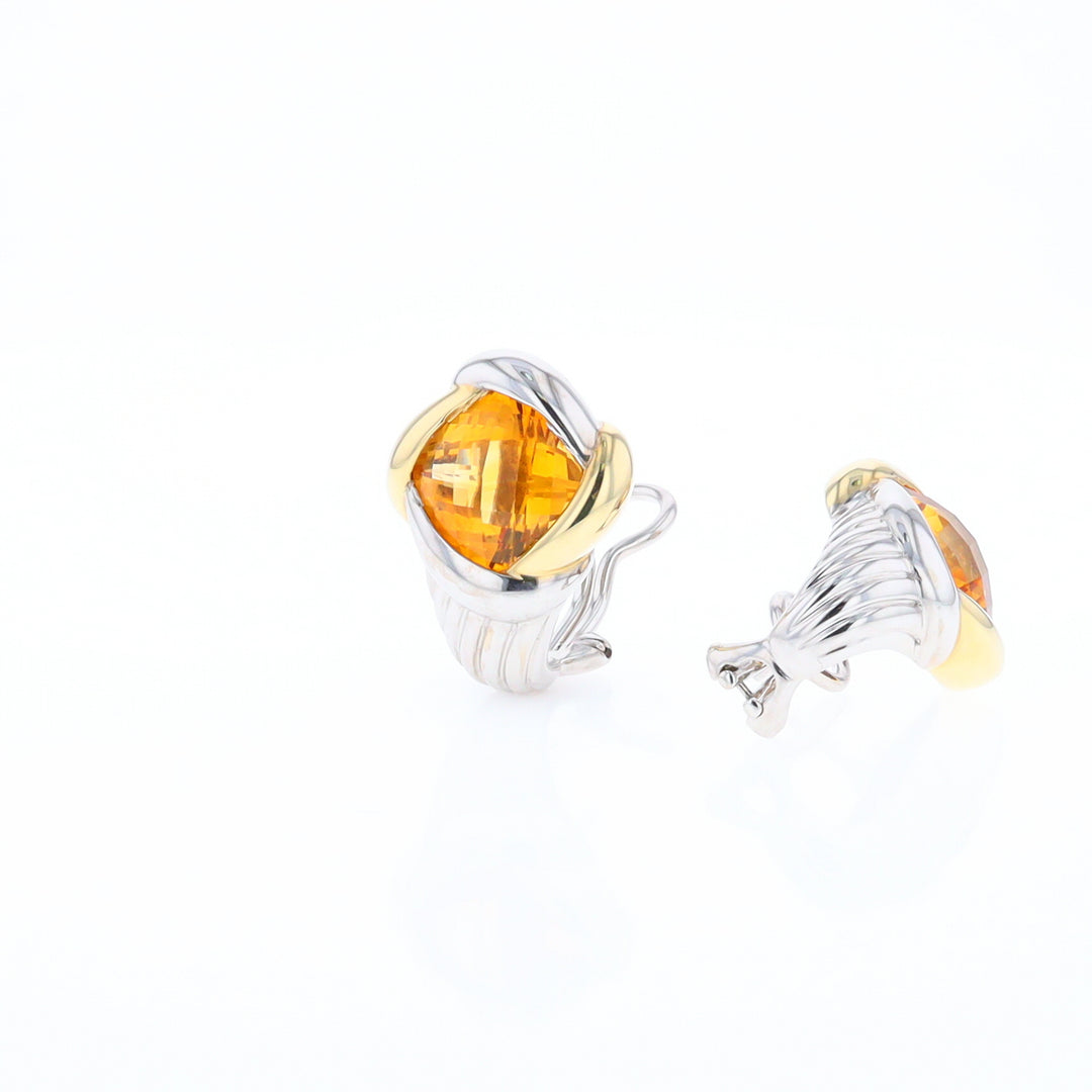 Two-Tone Checkerboard Citrine Earrings