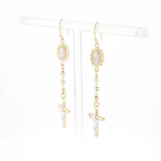 Gold Plated Virgin Mary and Crucifix Dangle Earrings