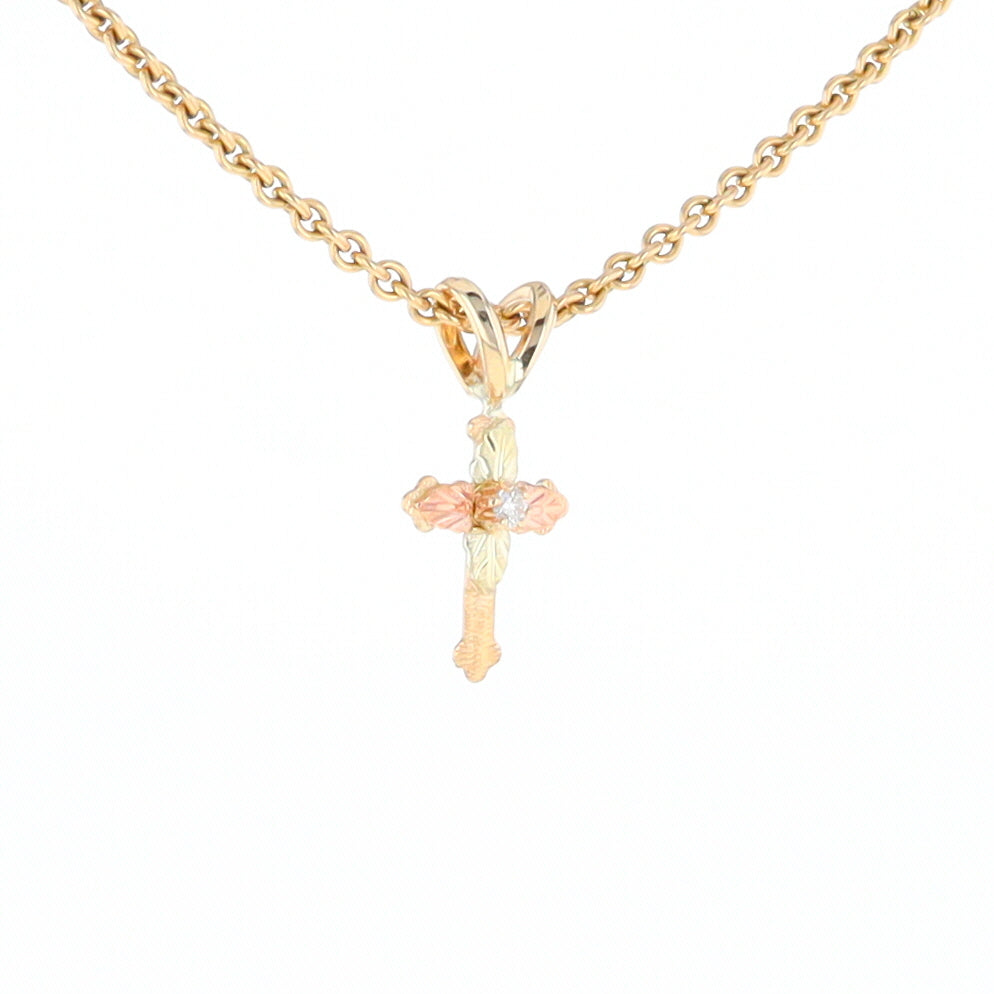 Black Hills Gold Diamond Cross Pendant