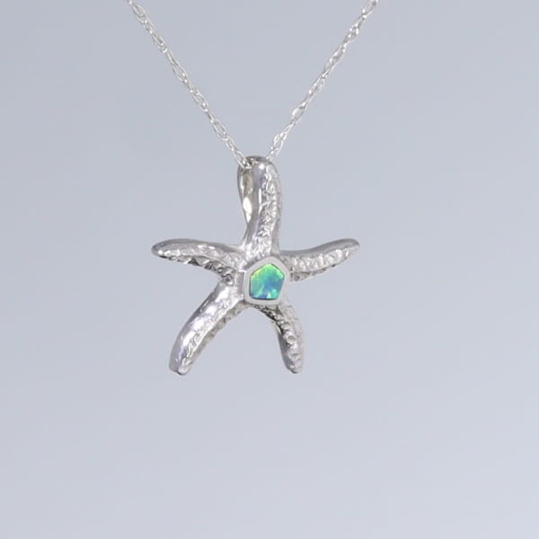 Opal Pendant Inlaid Realistic Star Fish Design