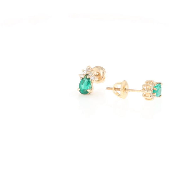 Synthetic Emerald Pear Shaped Earrings with Diamond Accents
