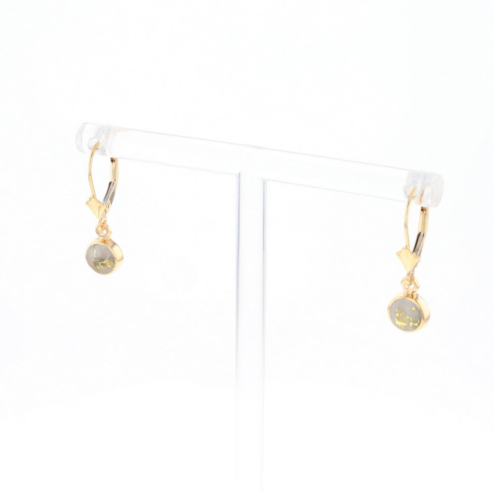 Gold Quartz Earrings Round Inlaid Design Lever Backs