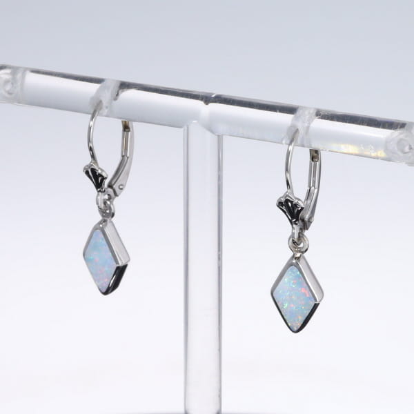 Opal Earrings Diamond Shape Inlaid Design Lever Backs