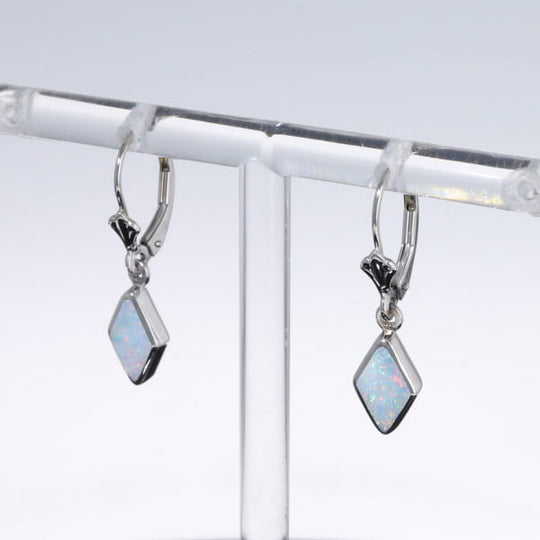 Opal Earrings Diamond Shape Inlaid Design Lever Backs