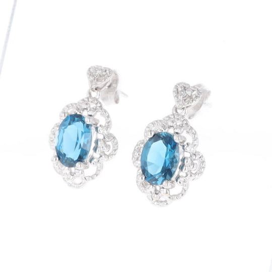 London Blue Topaz in Filigree Setting Dangle Earrings