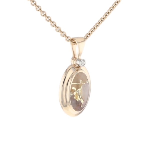 Gold Quartz Oval Inlaid Pendant with .02ct Diamond
