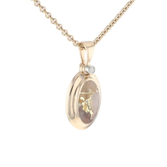Gold Quartz Oval Inlaid Pendant with .02ct Diamond