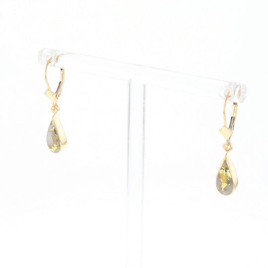 Gold Quartz Earrings Tear Drop Inlaid Lever Backs