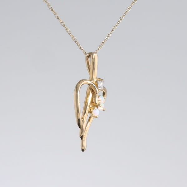Round Opal & Diamond Heart Necklace
