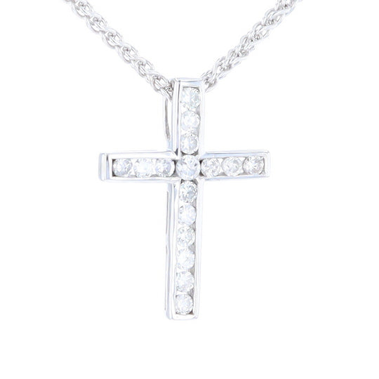 Channel Set Diamond Cross Pendant