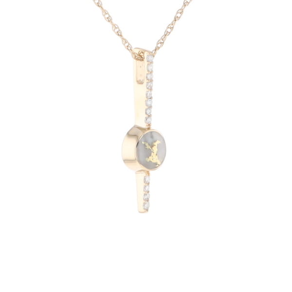 Diamond Bar Gold Quartz Round Inlaid Pendant G2