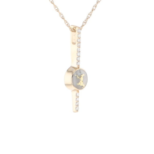 Diamond Bar Gold Quartz Round Inlaid Pendant G2
