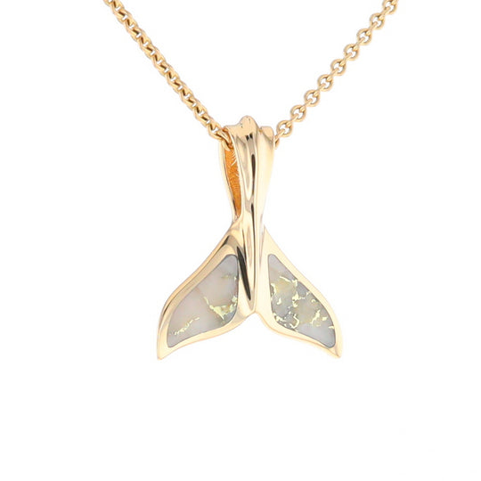 Whale Tail Necklaces Gold Quartz Double Sided Inlaid Sea Life Pendant