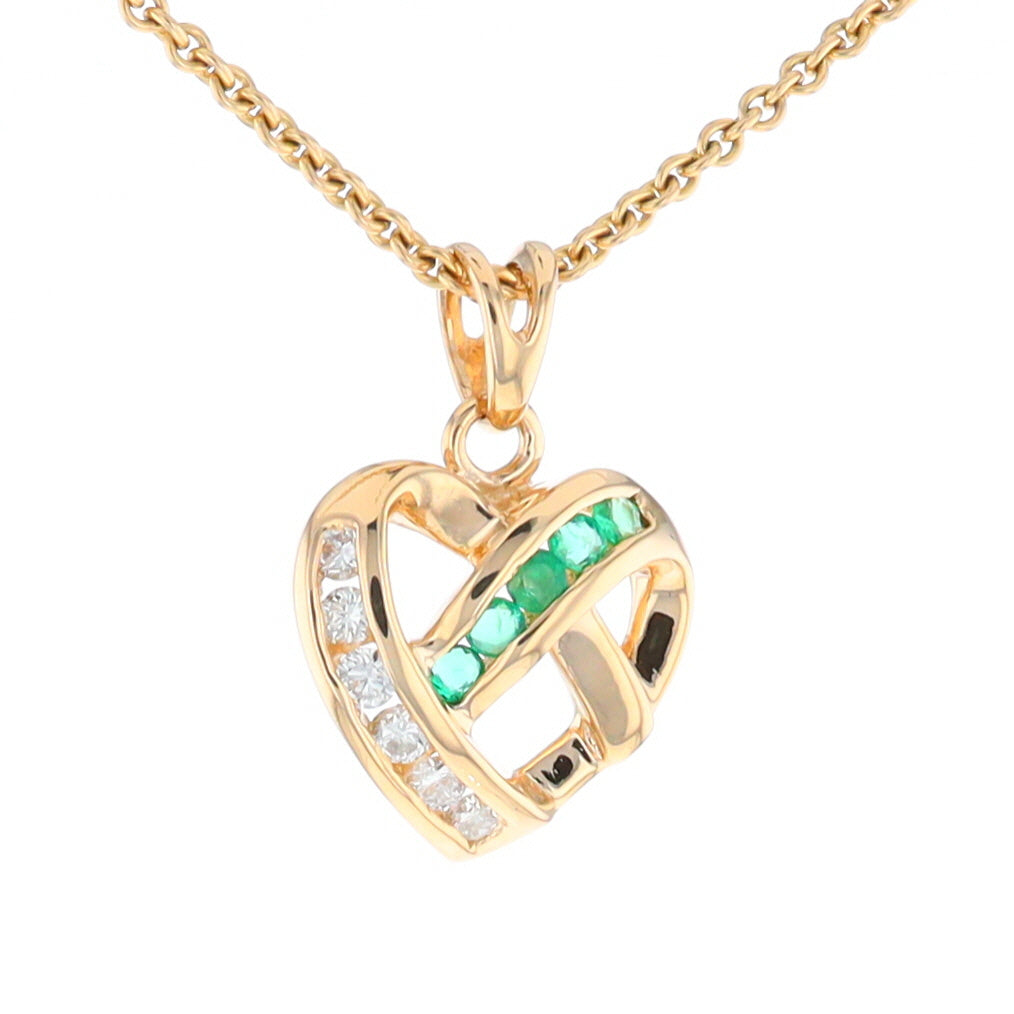 Open Criss-Cross Heart Emerald and Diamond Pendant