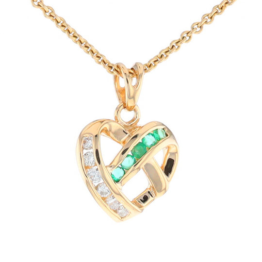 Open Criss-Cross Heart Emerald and Diamond Pendant