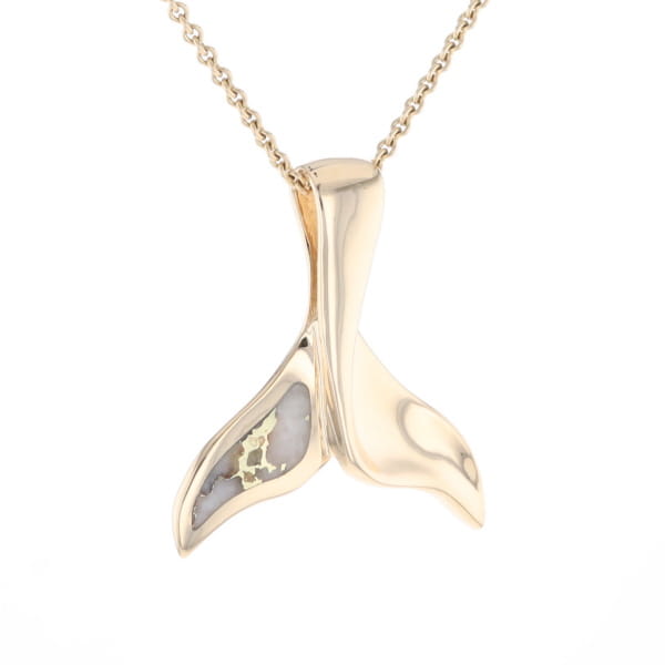Whale Tail Natural Gold Quartz Single Side Inlaid Pendant