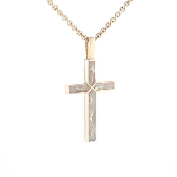Gold Quartz Pendant 4 Section Inlaid Cross Pendant