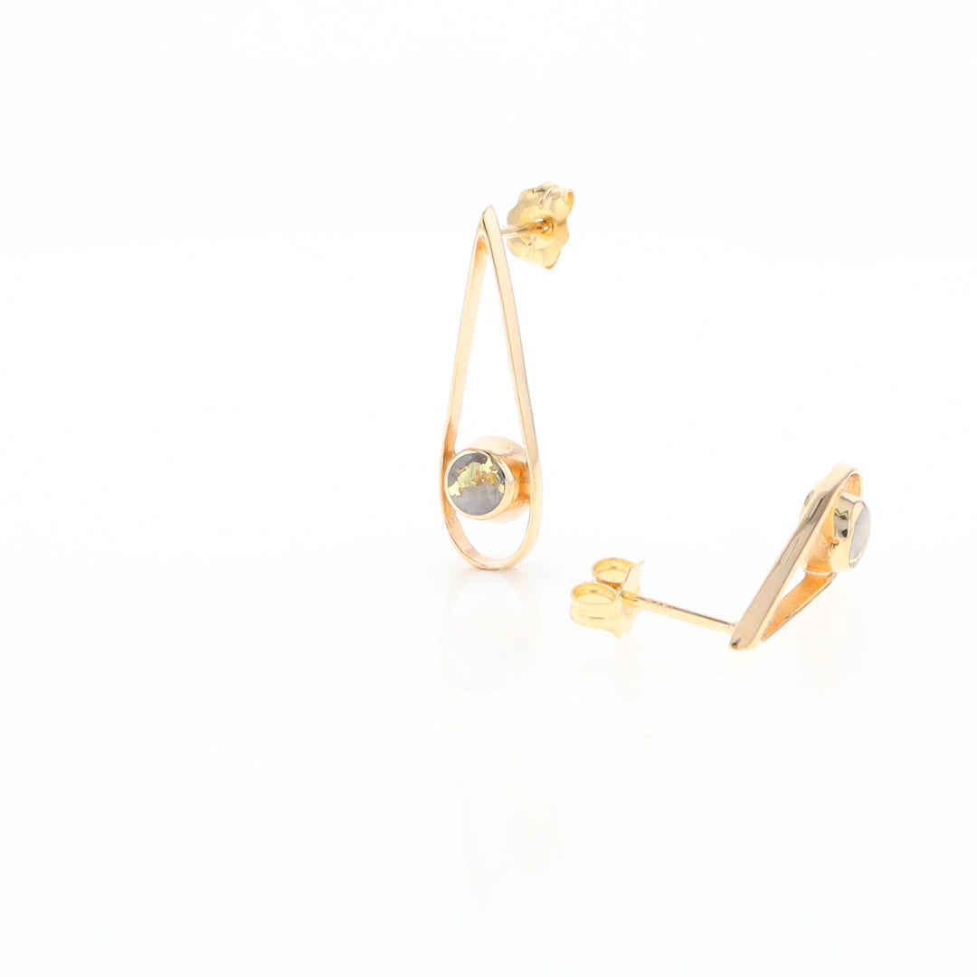 Gold Quartz Round Inlaid Teardrop Earrings - G2