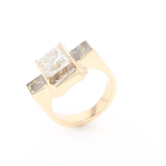 Princess Cut Diamond Gold Quartz 2-Square Inlaid Ring
