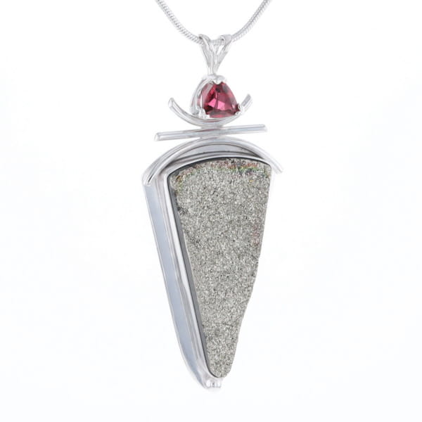 Druzy Quartz & Pink Trillion Tourmaline Necklace