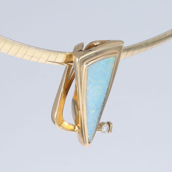 Opal Pendant Triangle Inlaid Design with .06ct Round Diamond