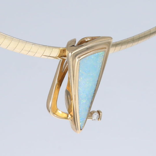Opal Pendant Triangle Inlaid Design with .06ct Round Diamond