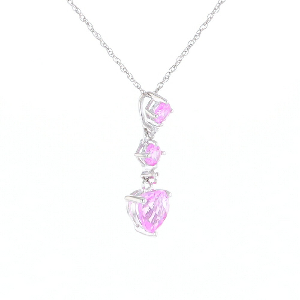 Synthetic Pink Sapphire Dangle Heart Necklace