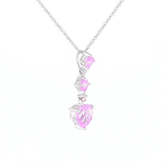 Synthetic Pink Sapphire Dangle Heart Necklace