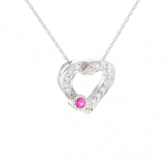 Diamond Heart Pendant with Ruby Accent