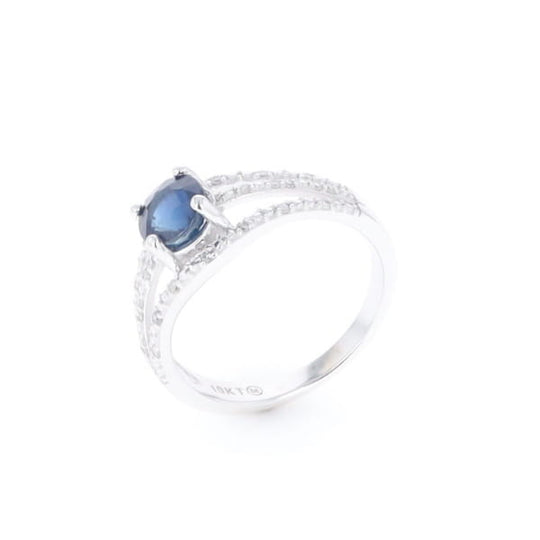 Blue Sapphire Triple Shank Ring With Accent Diamonds