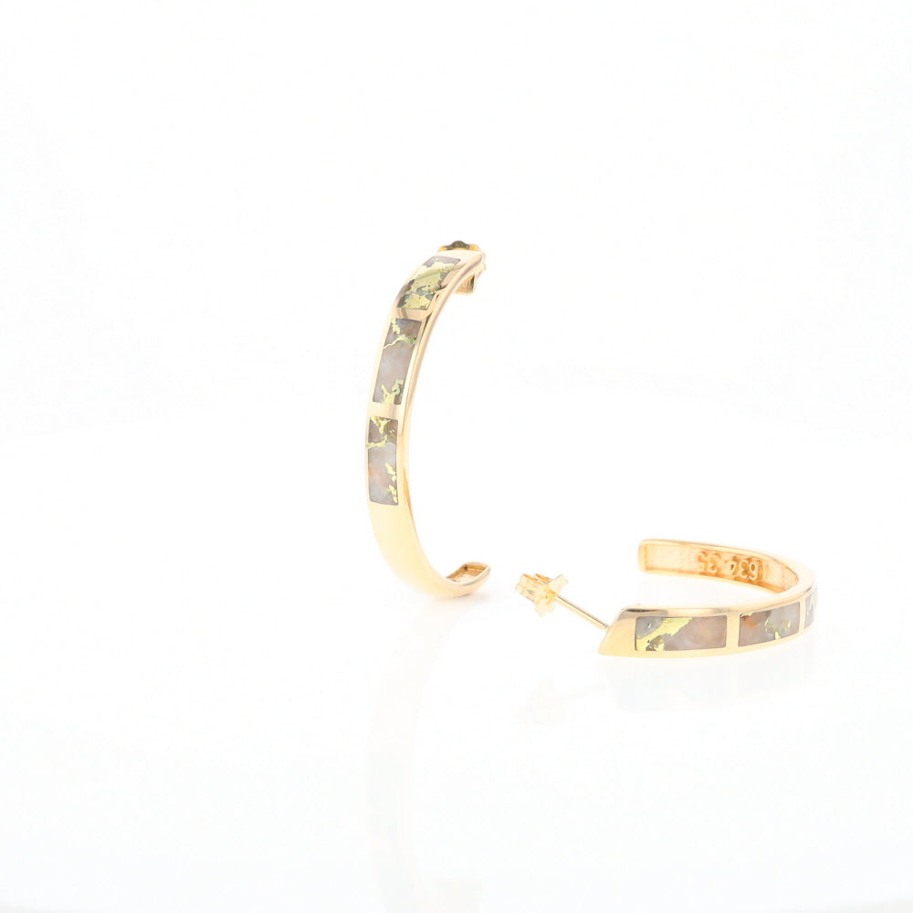 Gold Quartz Hoop Earrings 3 Section Inlaid Design G2