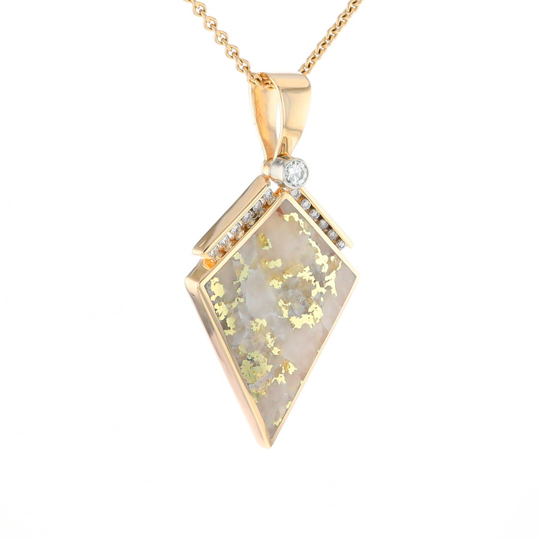 Gold Quartz Kite Shape Inlaid Pendant with .27ctw Diamonds