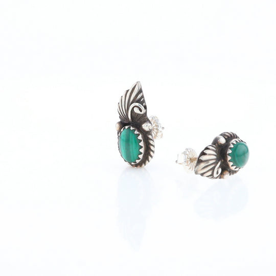 Malachite Feather Stud Earrings