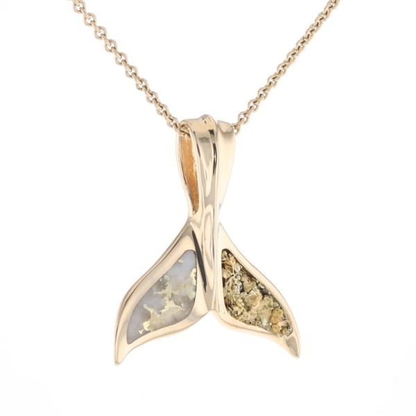 Whale Tail Necklaces Natural Gold Quartz and Nuggets Inlaid Pendant