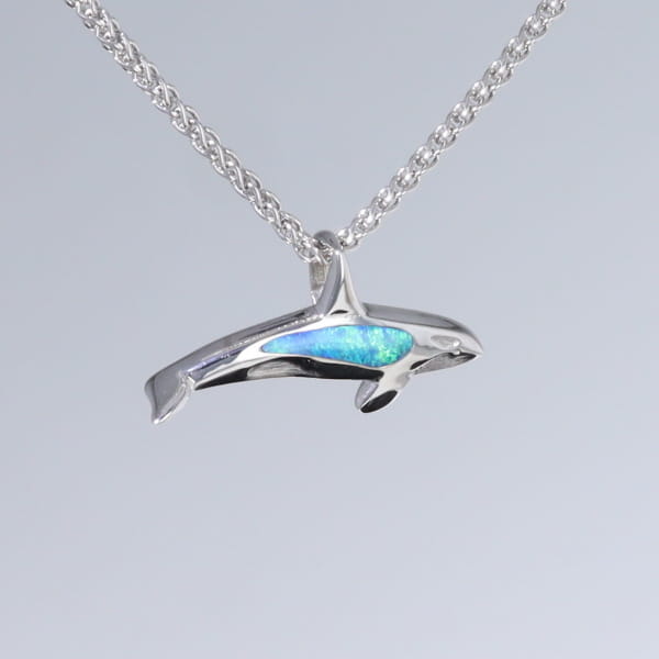 Opal Pendant Inlaid Realistic Orca Killer Whale Design
