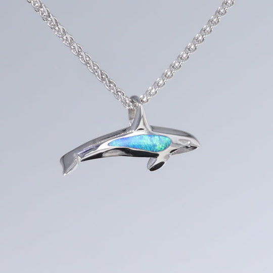 Opal Pendant Inlaid Realistic Orca Killer Whale Design