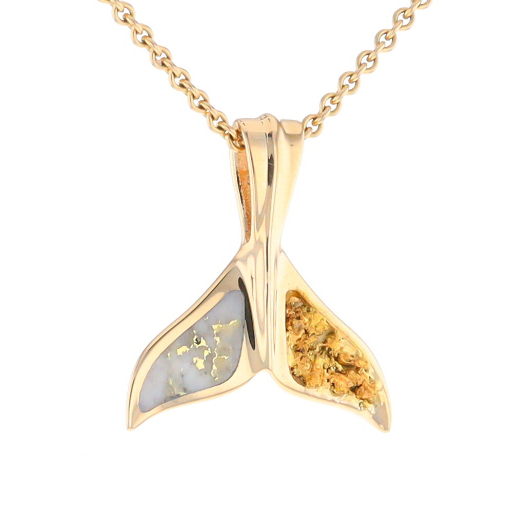 Whale Tail Necklaces Natural Gold Quartz and Nuggets Inlaid Pendant