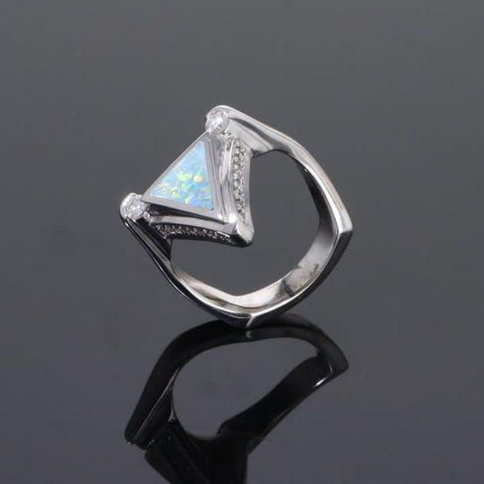 Opal Rings Triangle Inlaid Design with .31ctw Round Diamonds