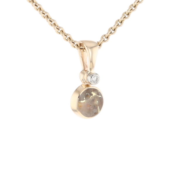 Gold Quartz Necklace Round Inlaid Pendant with .02ct Diamond