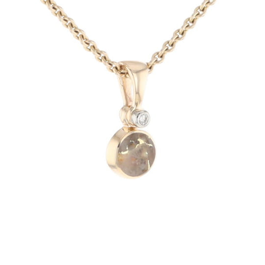 Gold Quartz Necklace Round Inlaid Pendant with .02ct Diamond