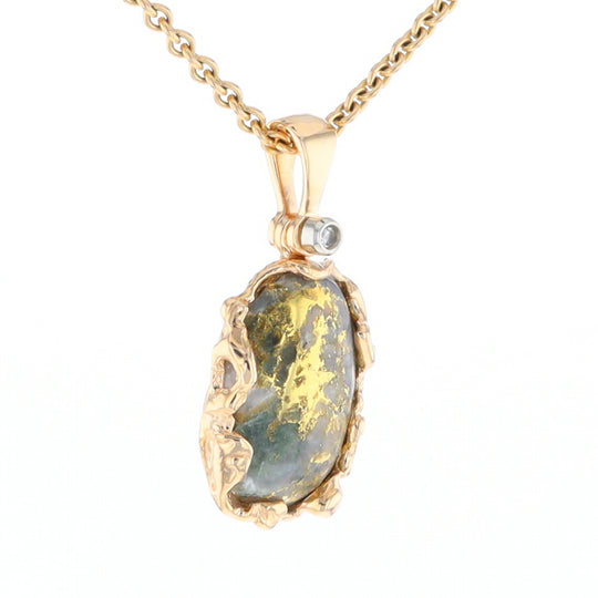 Serpentine & Gold Quartz Freeform Pendant